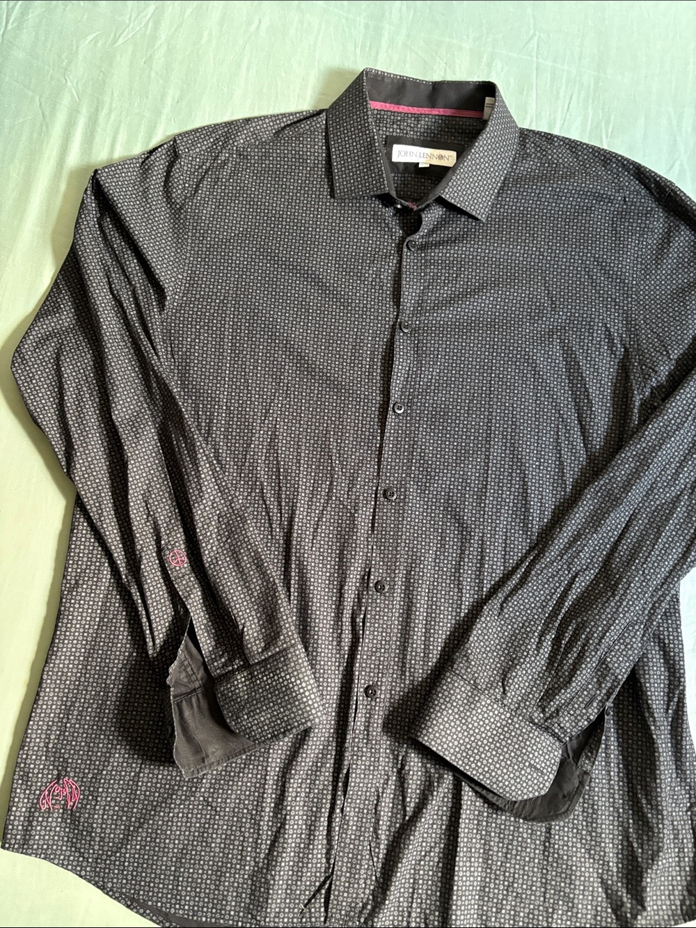 John Lennon Black Micro-Pattern Long-Sleeve Dress Shirt